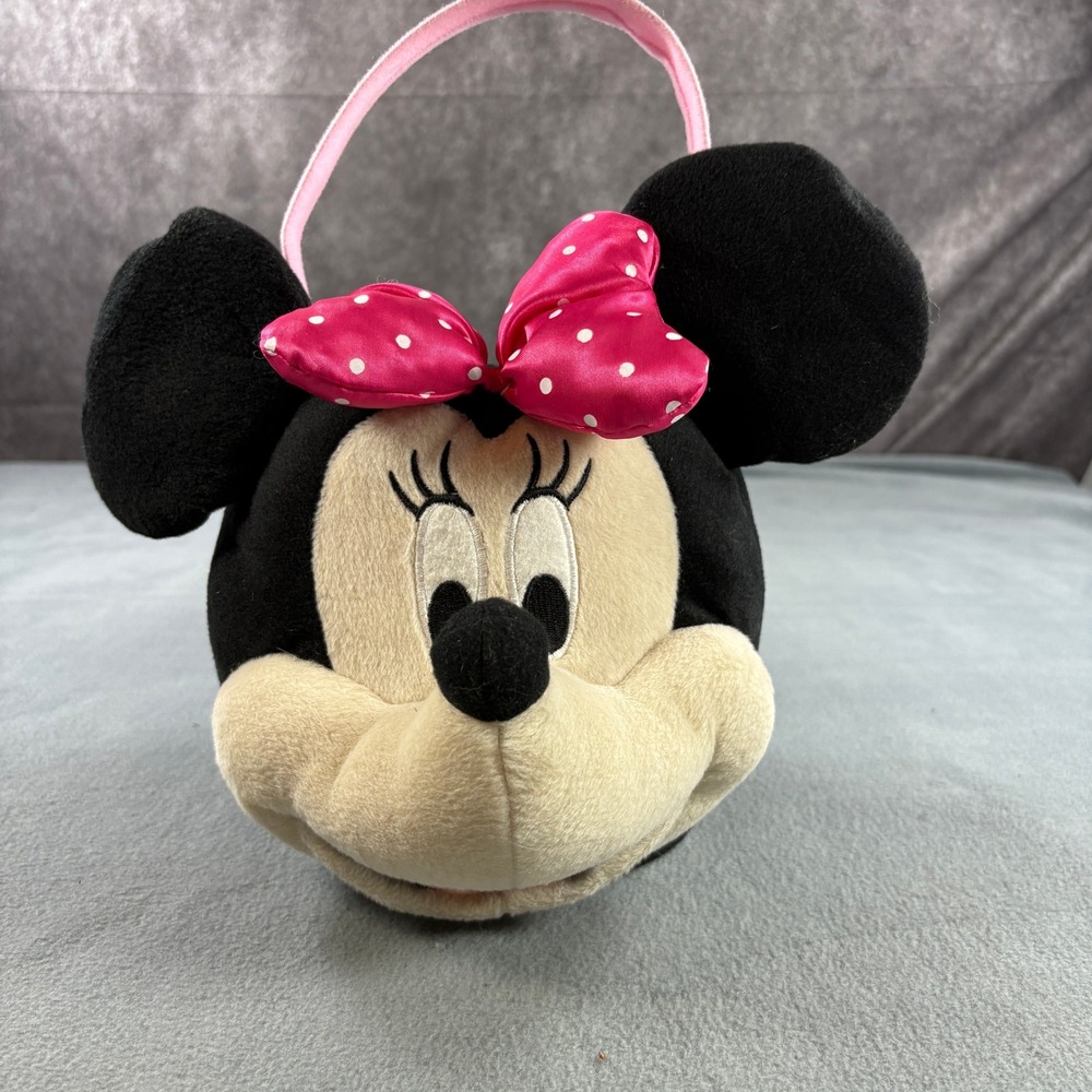 Disney Minnie Mouse Plush Easter Basket Pink Polka Dot Bow Trick or Treat Bucket